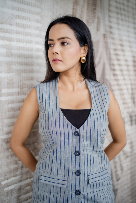 Linen pinstripe Vest Set