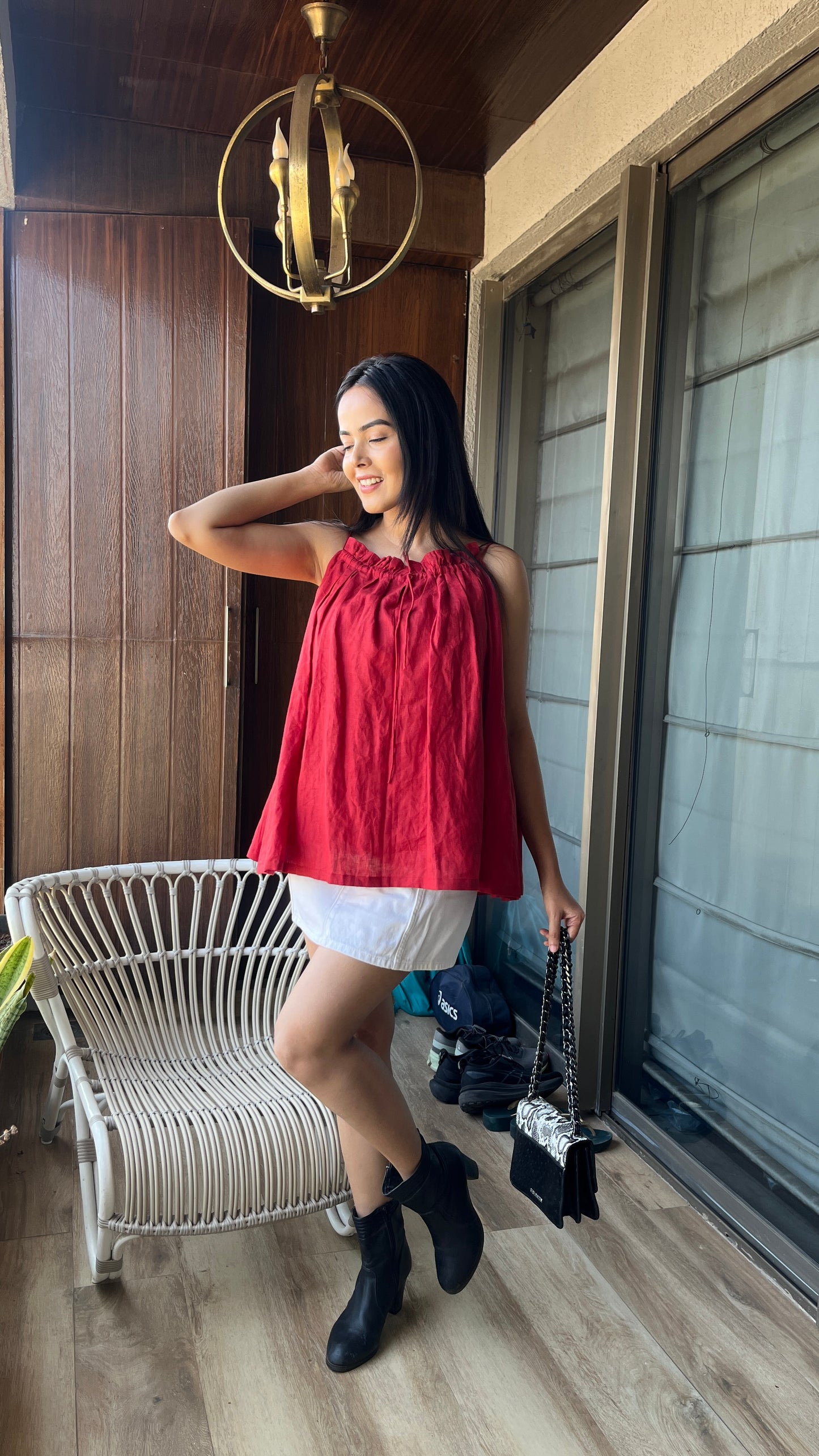 Pleated swing top for women in flowy silhouette