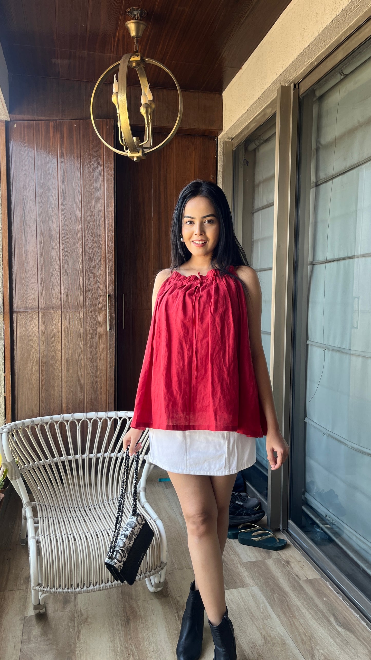 Pleated swing top for women in flowy silhouette