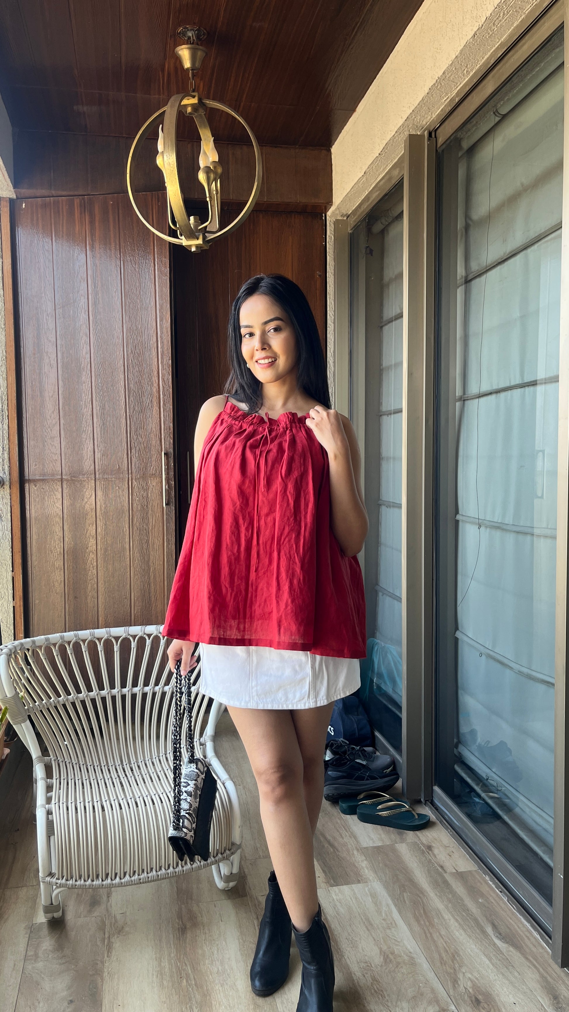 Pleated swing top for women in flowy silhouette