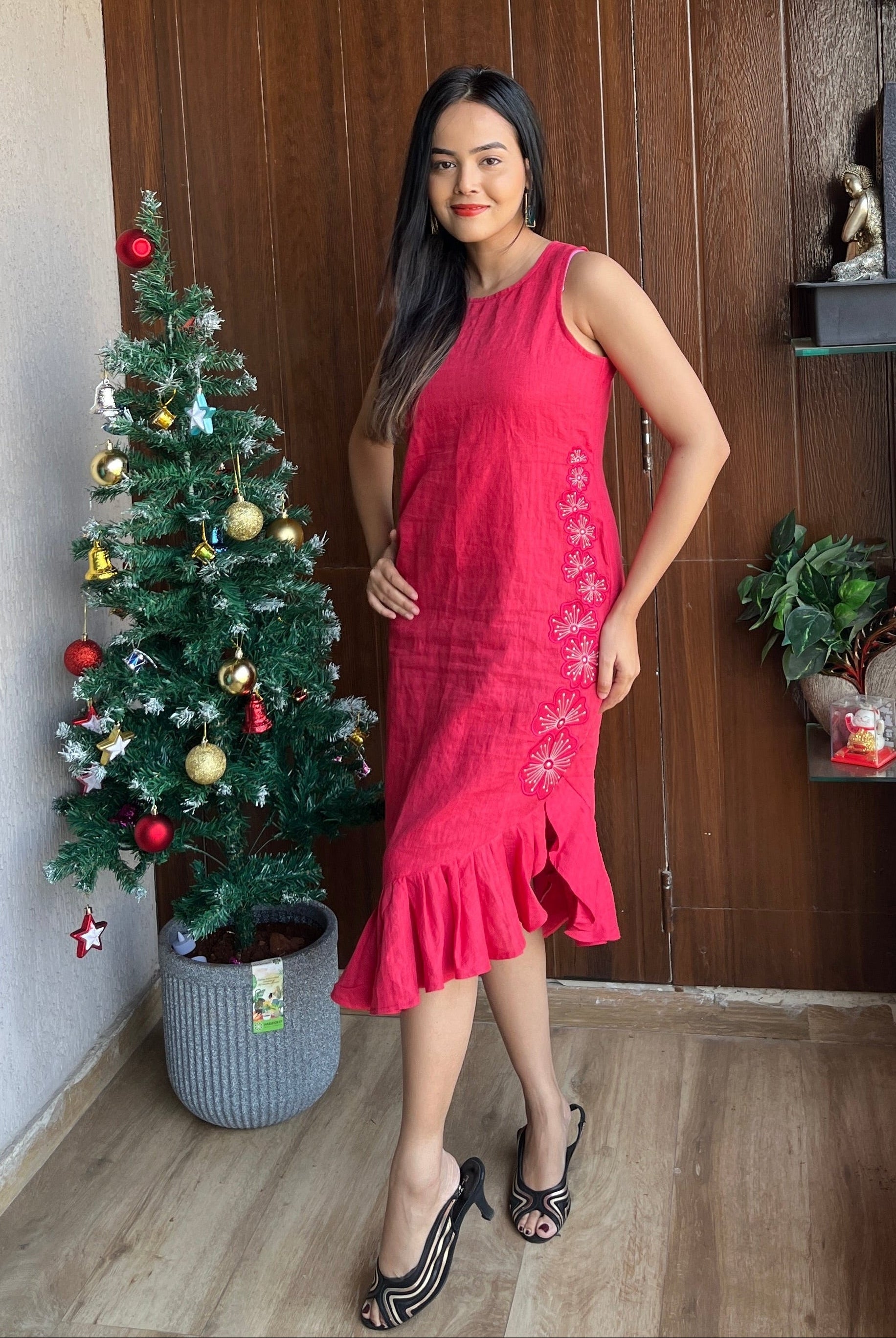 Tri-Colored Shoulder Cut One Piece Dress for Women