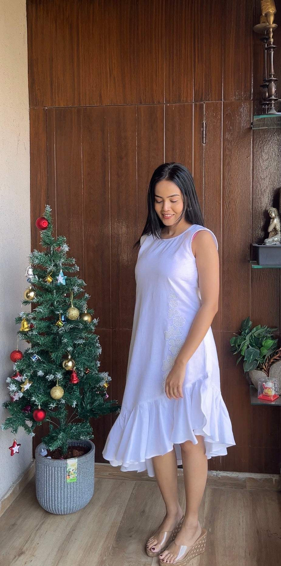 Tri-Colored Shoulder Cut One Piece Dress for Women