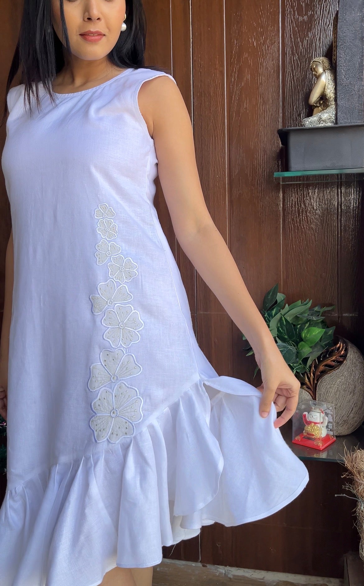 Tri-Colored Shoulder Cut One Piece Dress for Women