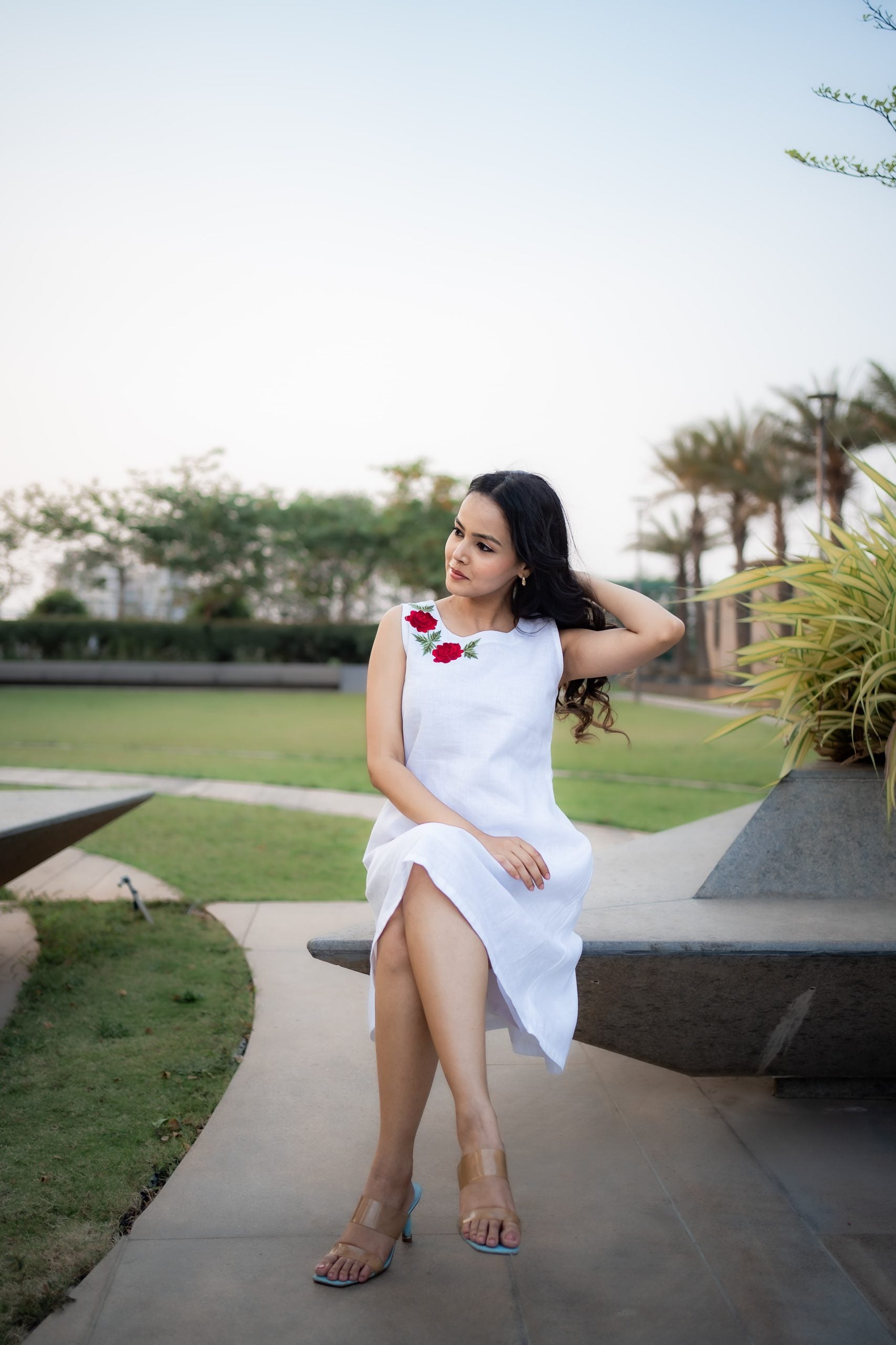 Victoria Linen Dress in premium white pure linen for women