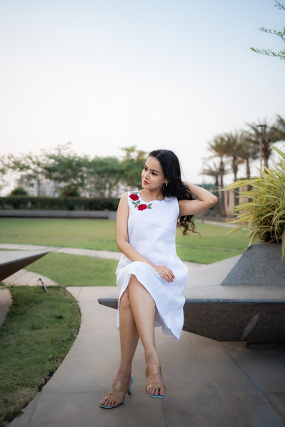 Victoria Linen Dress in premium white pure linen for women