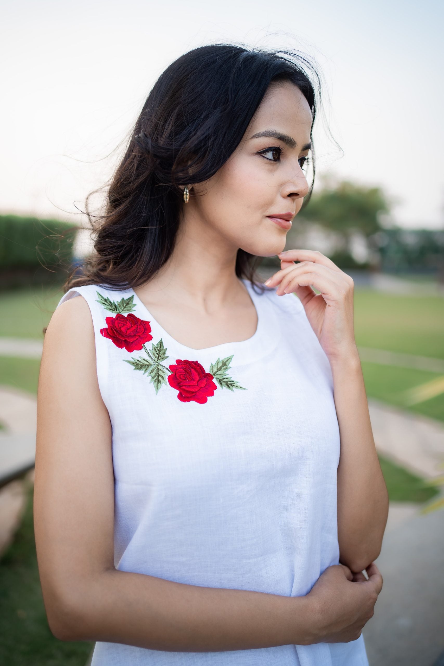 Victoria Linen Dress in premium white pure linen for women