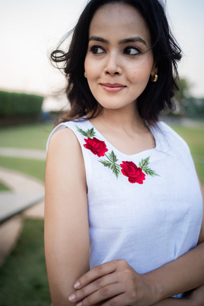 Victoria Linen Dress in premium white pure linen for women