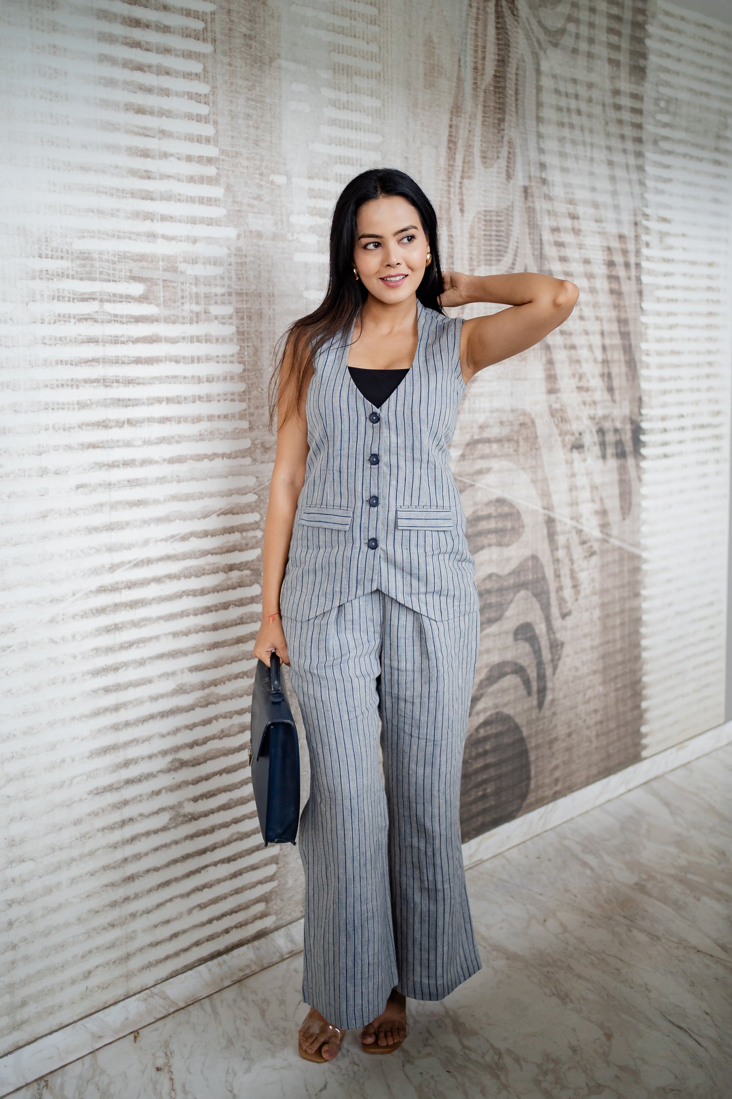 Linen pinstripe Vest Set