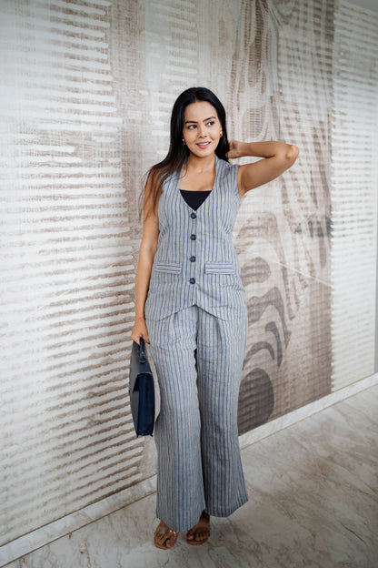 Linen pinstripe Vest Set