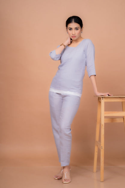 Cotton linen co-ord set for women with full-sleeved top