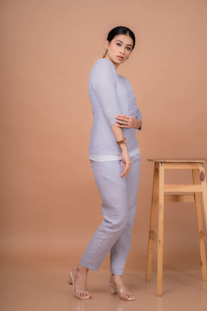Cotton linen co-ord set for women with full-sleeved top