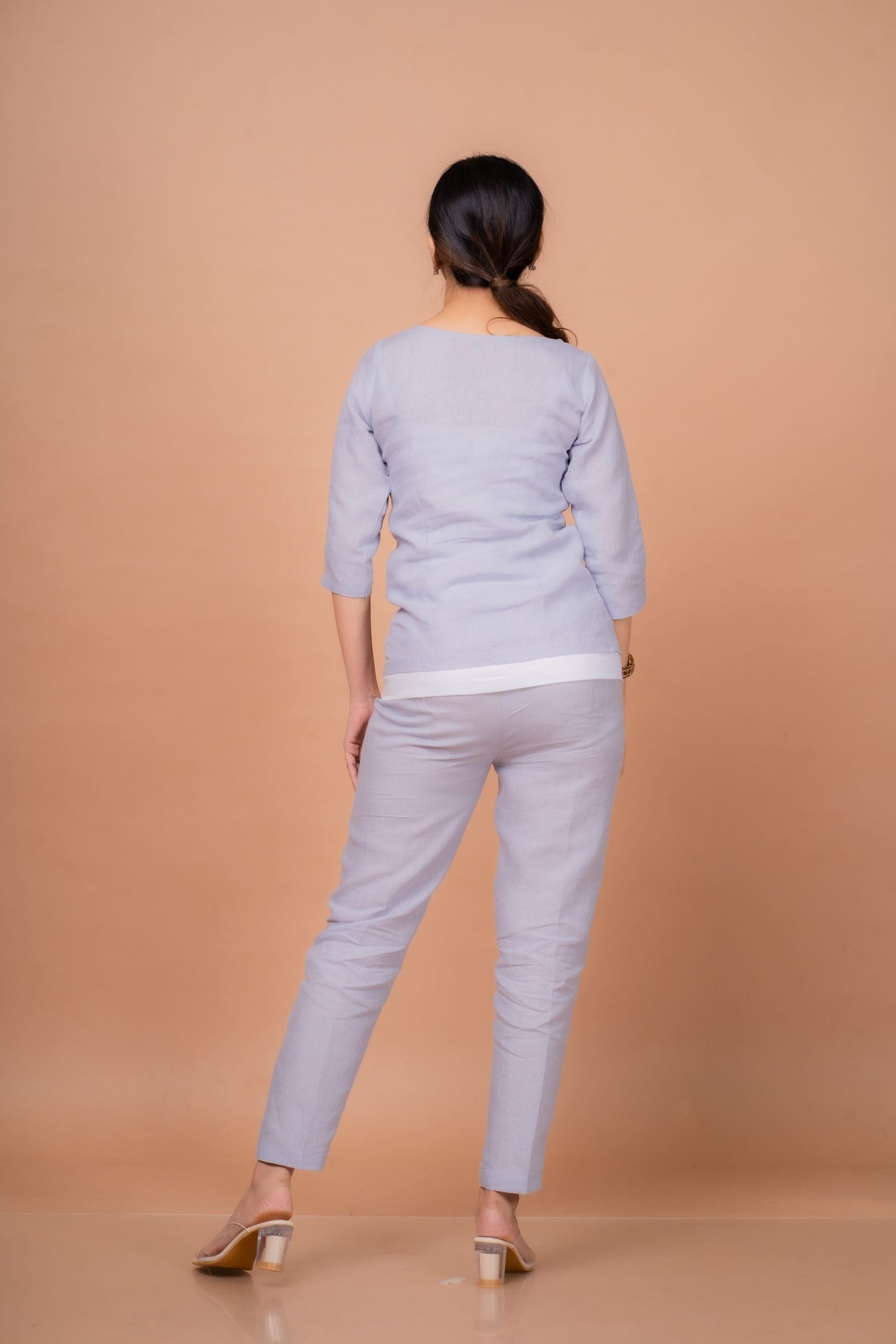 Cotton linen co-ord set for women with full-sleeved top