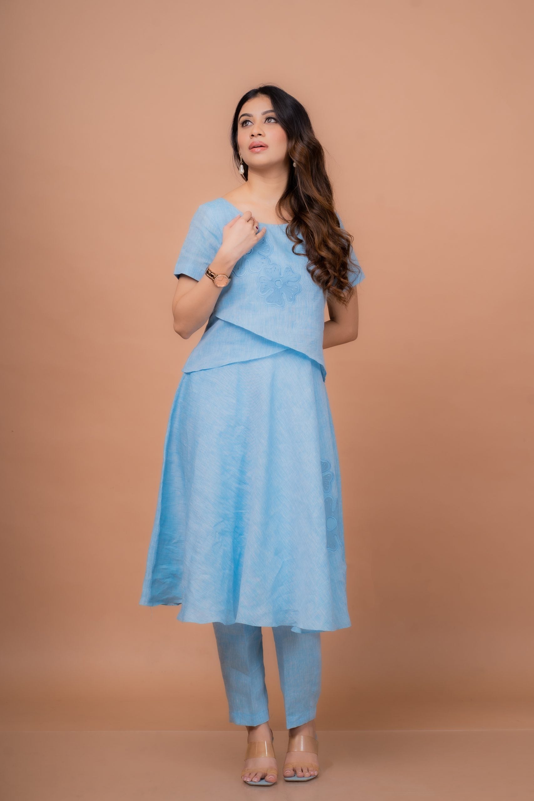 Floral knee-length dress top with pants for women