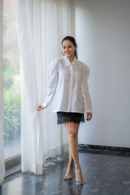 Linen Scalloped Puff Shirt