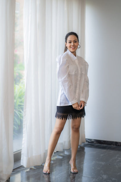 Linen Scalloped Puff Shirt