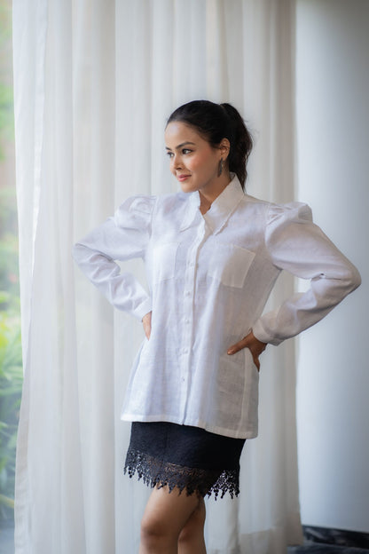 Linen Scalloped Puff Shirt