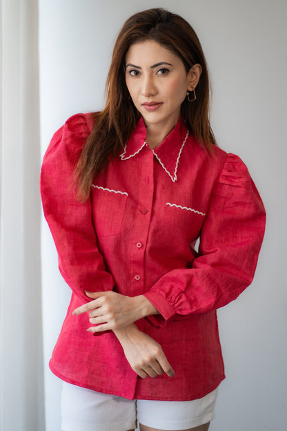 Linen Scalloped Puff Shirt