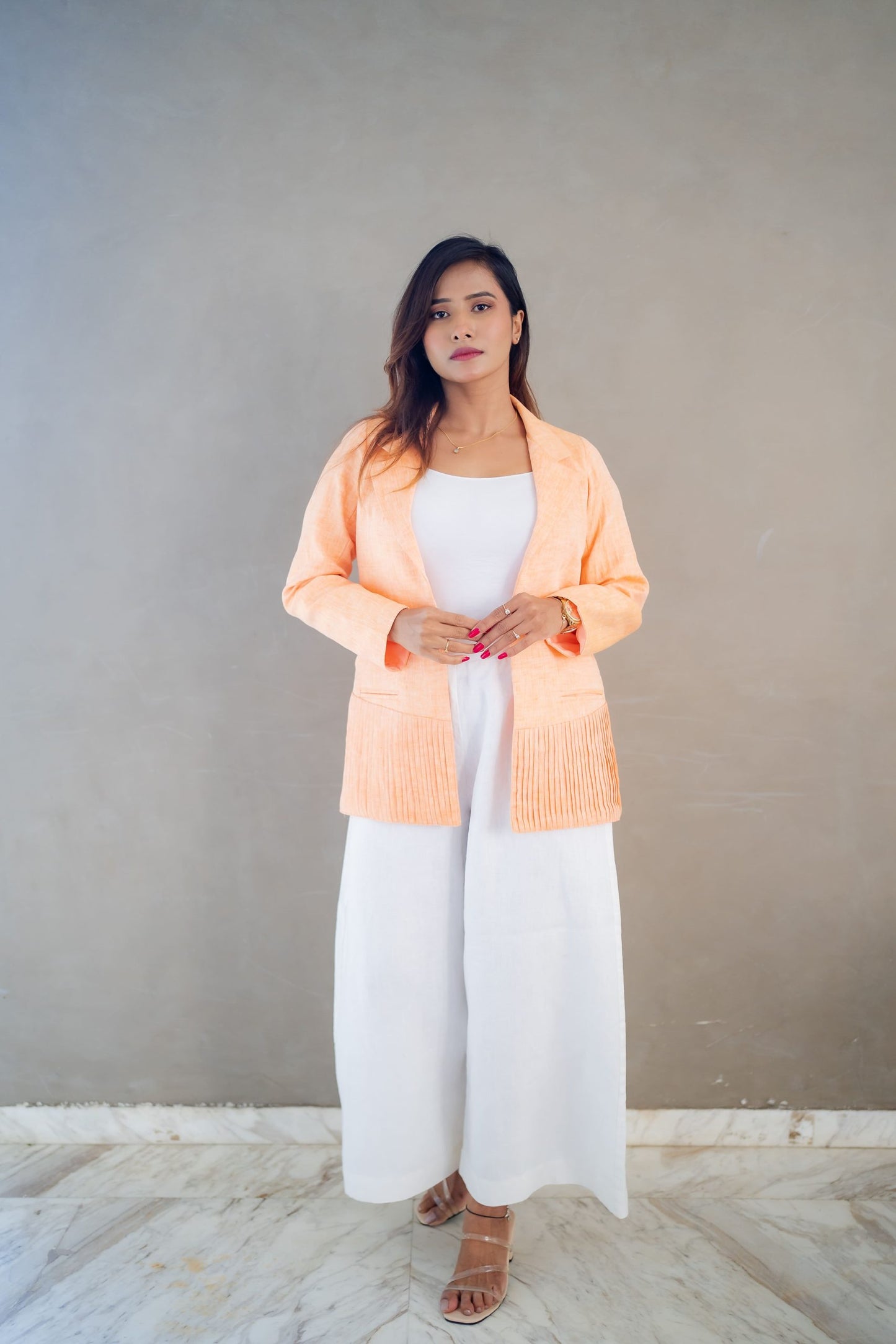 pure linen pleated blazer for women in India