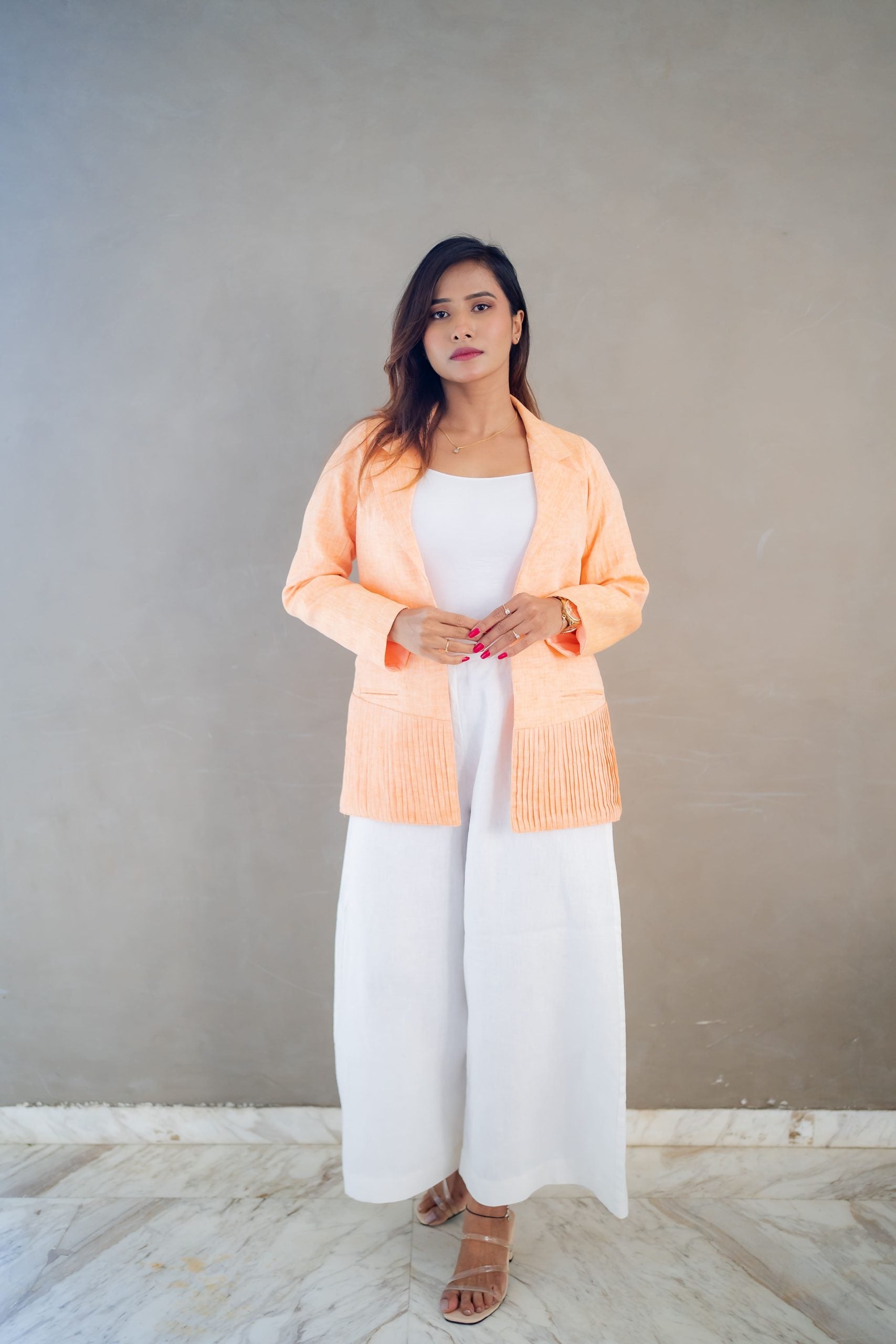 pure linen pleated blazer for women in India