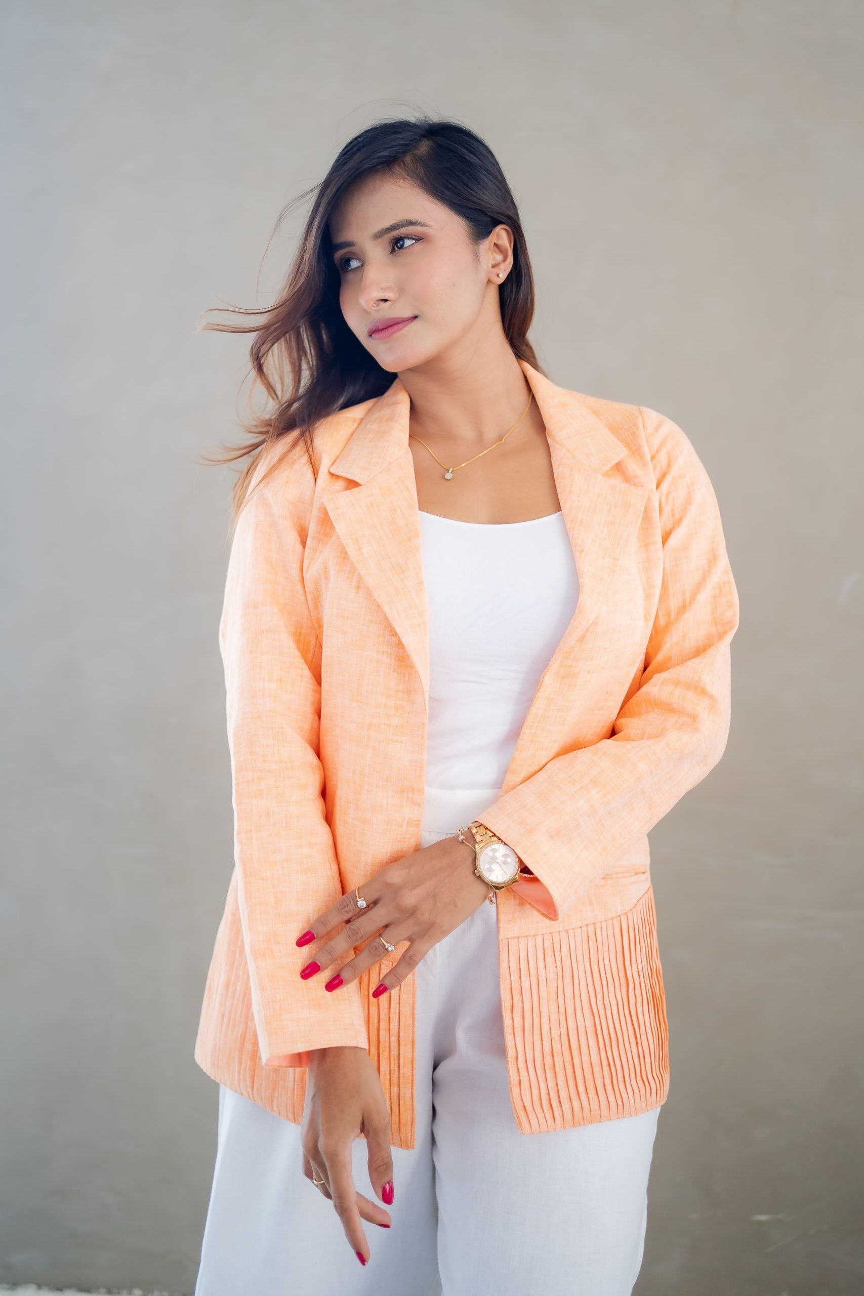 pure linen pleated blazer for women in India