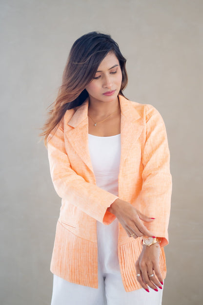pure linen pleated blazer for women in India