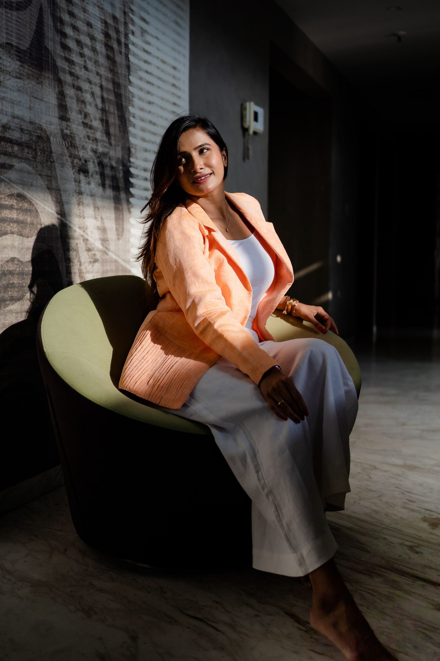 pure linen pleated blazer for women in India