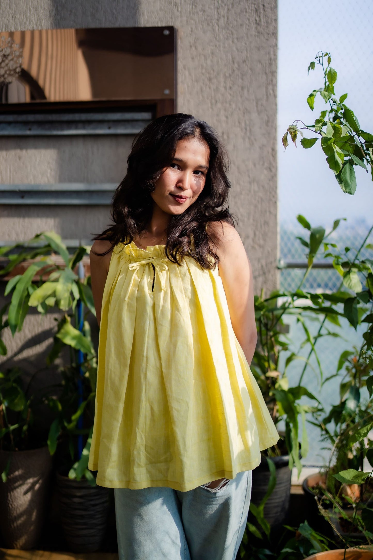 Pleated swing top for women in flowy silhouette