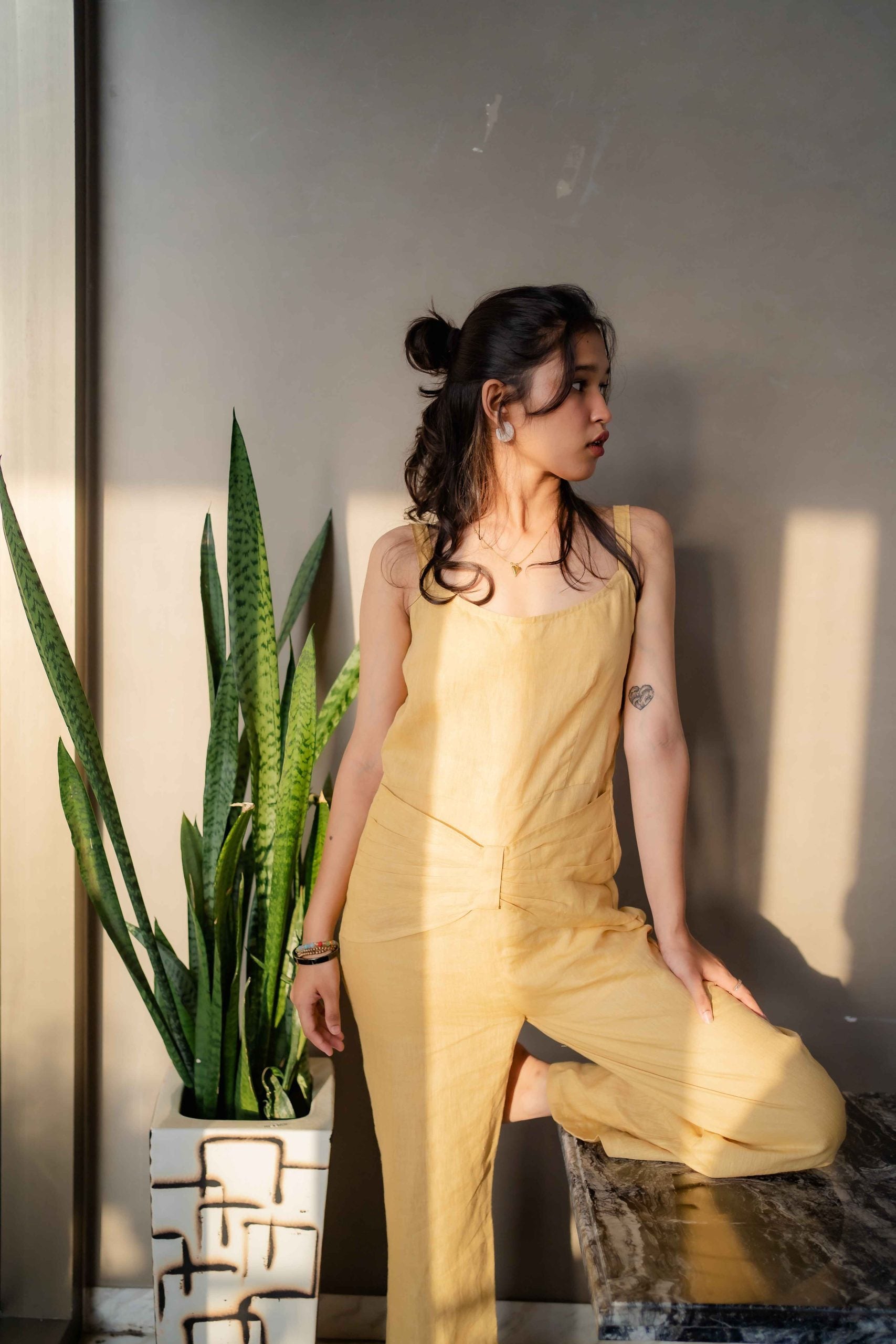 Signature bow jumpsuit for women