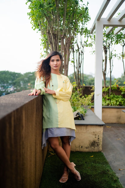 Tri-Colored Shoulder Cut One Piece Dress for Women