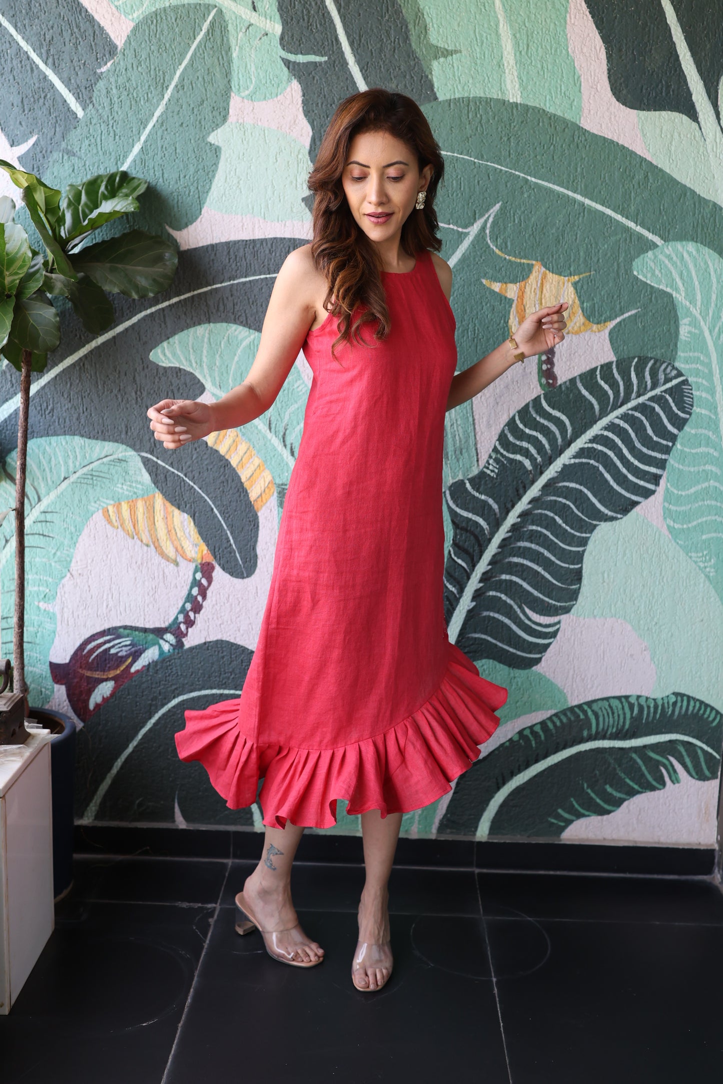 Red Sleek Ruffle Dress