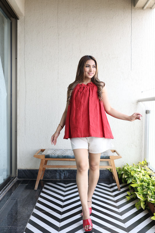 Red Pleated Swing Top
