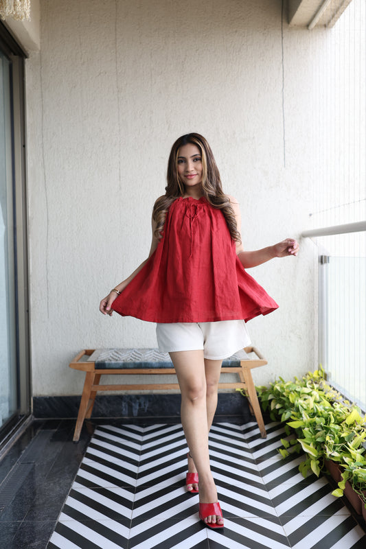 Red Pleated Swing Top