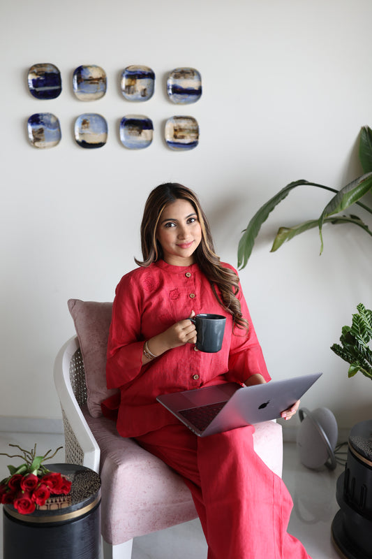 Red Rosie Linen Co-ord Set