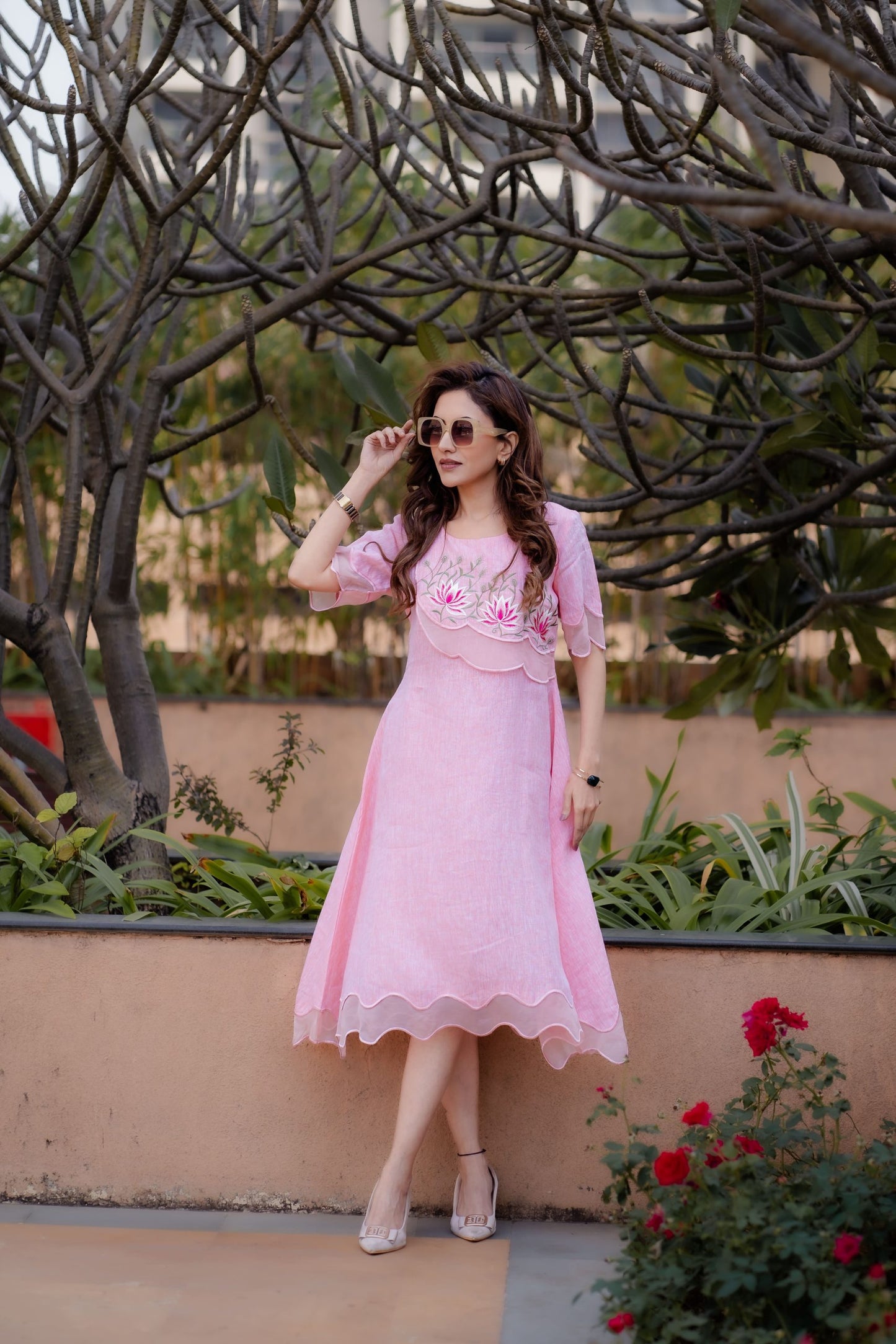 airy scalloped dress with scalloped neckline