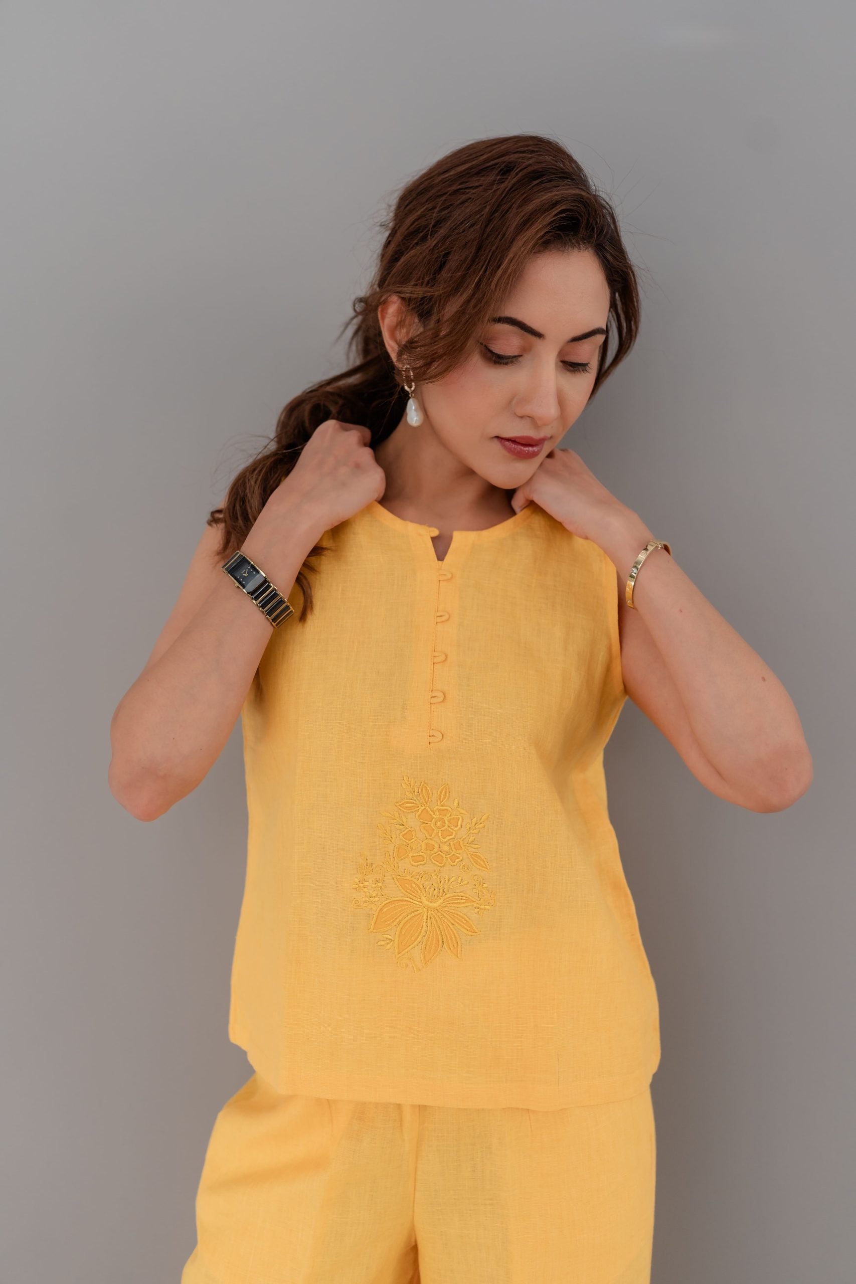 Loop Button Embroidered Co-ord Set for Women – Modern Western Outfit