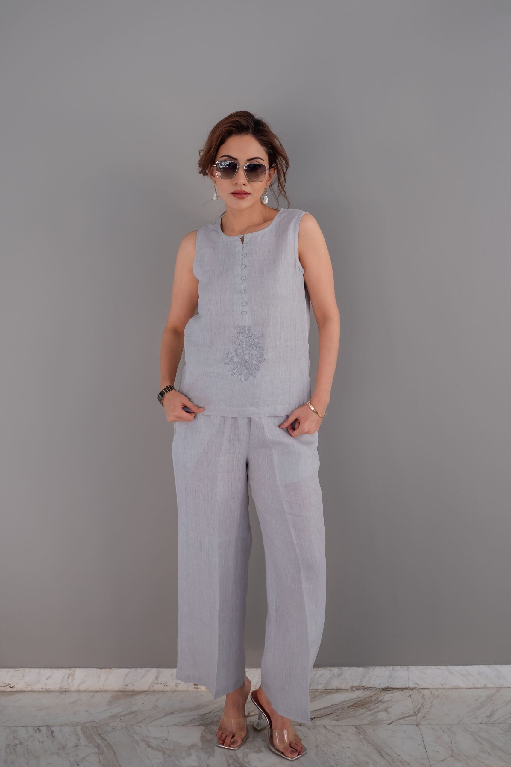 Loop Button Embroidered Co-ord Set for Women – Modern Western Outfit