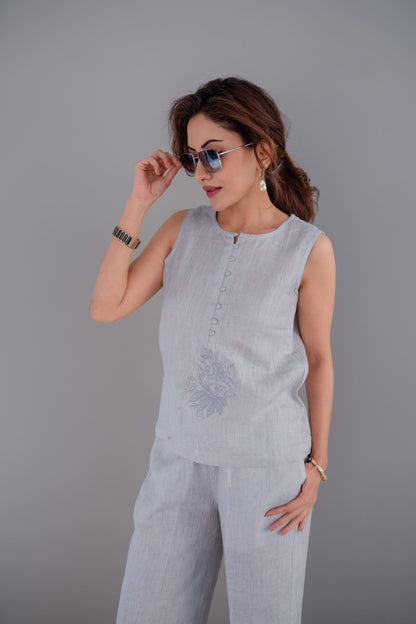 Loop Button Embroidered Co-ord Set for Women – Modern Western Outfit