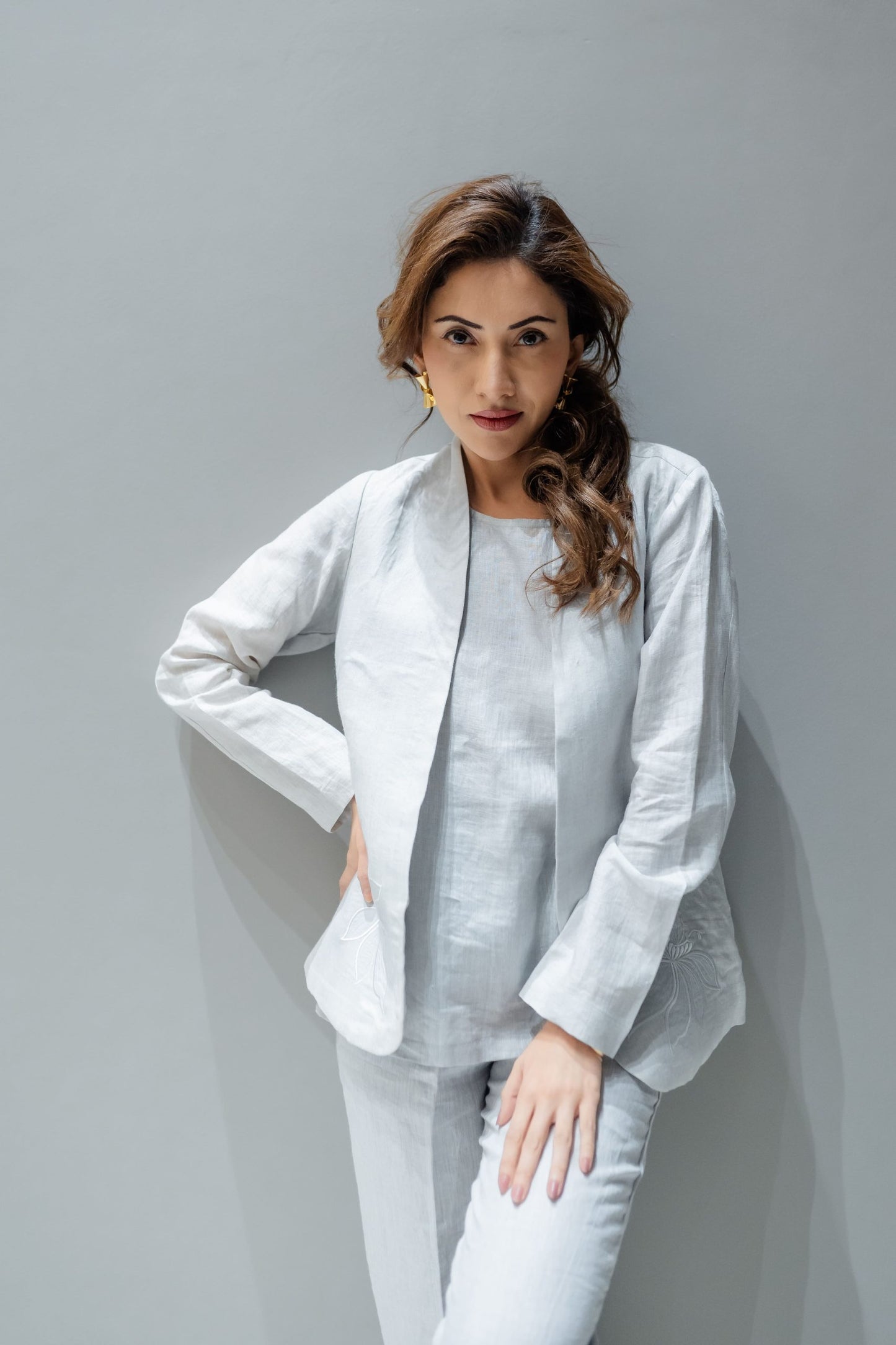 Lotus Grey Blazer – pure linen grey blazer for women